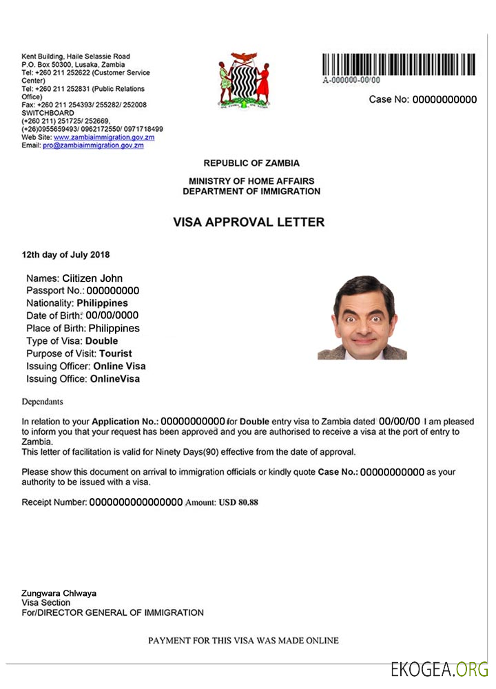 Visa électronique pour la ZAMBIE template Visa électronique pour la ZAMBIE template